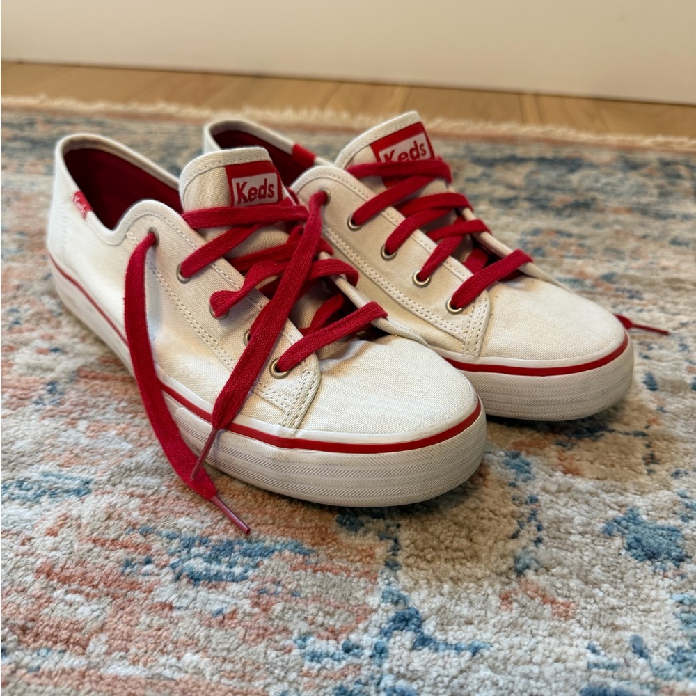 Keds White Canvas Sneakers with Red Details